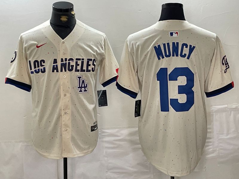 Men Los Angeles Dodgers #13 Muncy Cream Fashion Nike Game MLB Jersey style 5